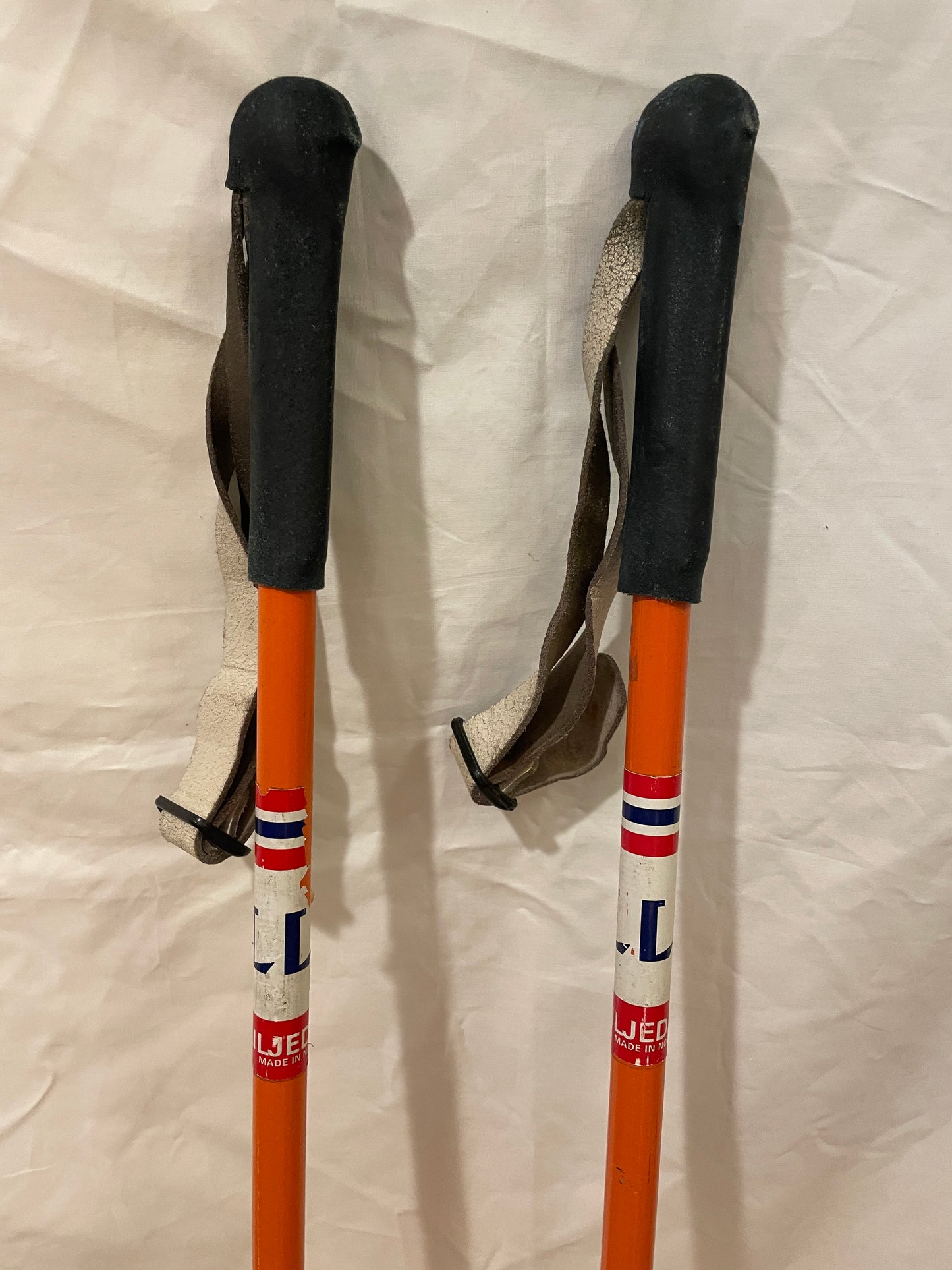 140cm Liljedahl Metal Cross-Country Ski Poles - Early 1970s - Orange-Blue Colours