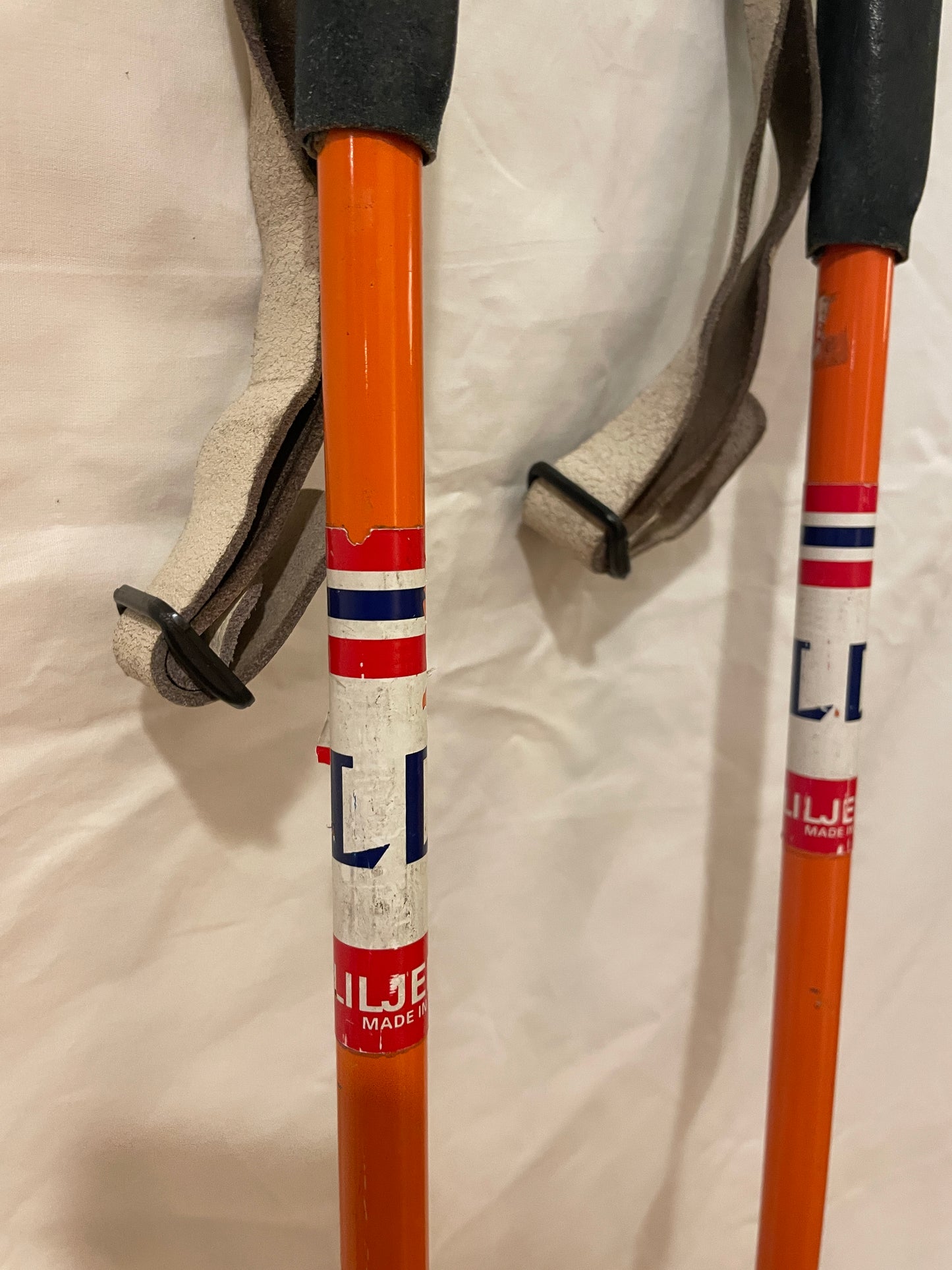 140cm Liljedahl Metal Cross-Country Ski Poles - Early 1970s - Orange-Blue Colours