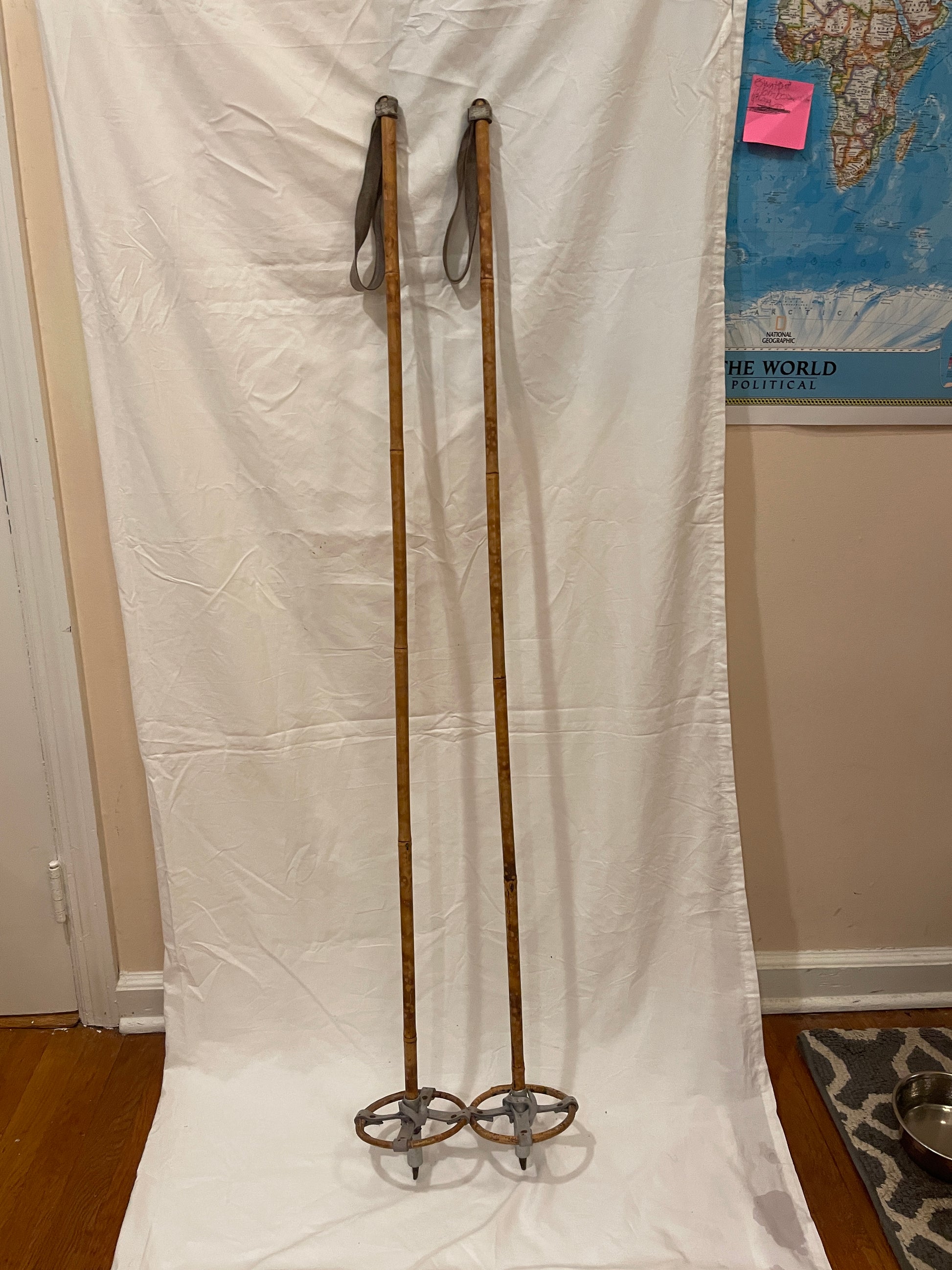 135cm Vintage Norwegian Bamboo Cross-Country Ski Poles