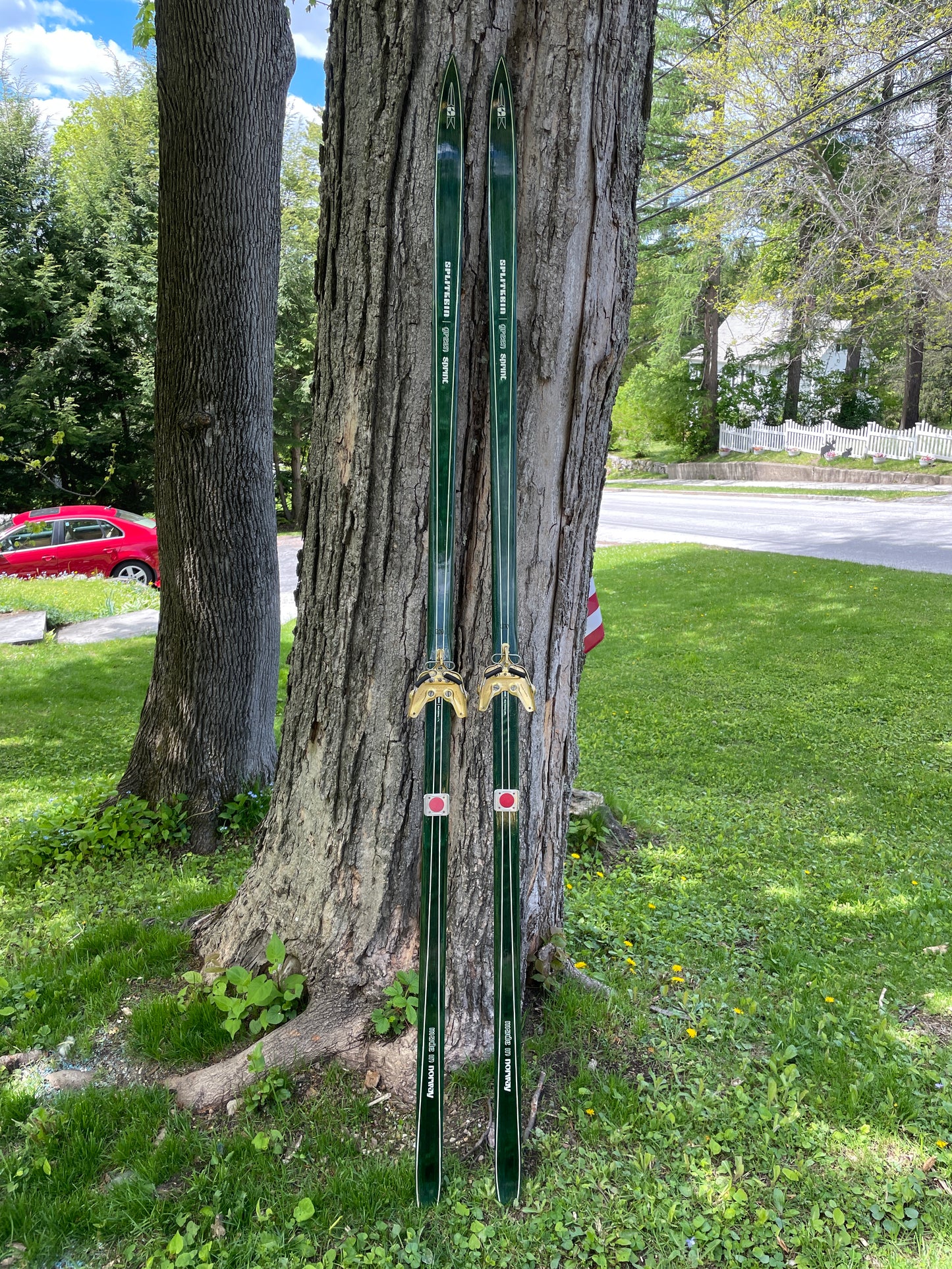 210cm Splitkein Sprint Green Early 1970s Nordic Racing Skis - RARE!!!