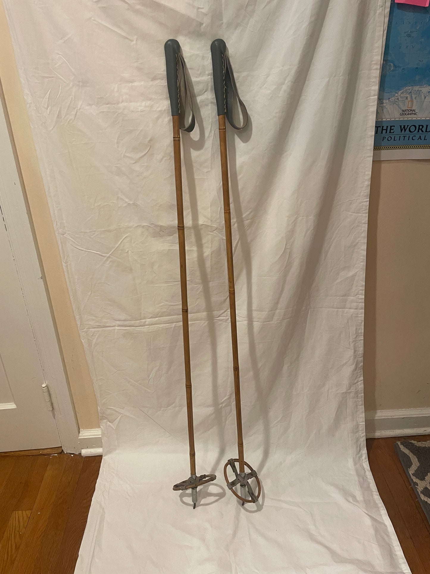 125cm Norwegian Bamboo Cross-Country Ski Poles - Wicker/Leather Baskets - BEAUTIFUL!!!