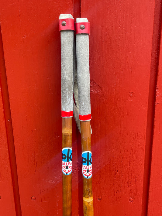 105cm "Korpela" Bamboo Cross-Country Ski Poles - Cool Leather/Wicker Baskets!!!