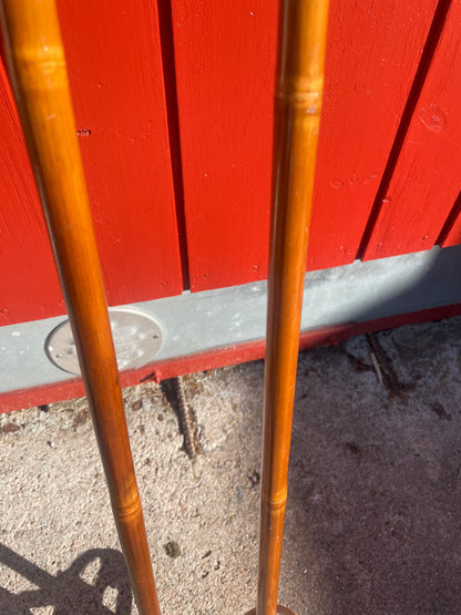 130cm P.T. Helleberg/Lillehammer Bamboo Cross-Country Ski Poles - 1950s/60s - Leather/Wicker Ring Baskets!!!