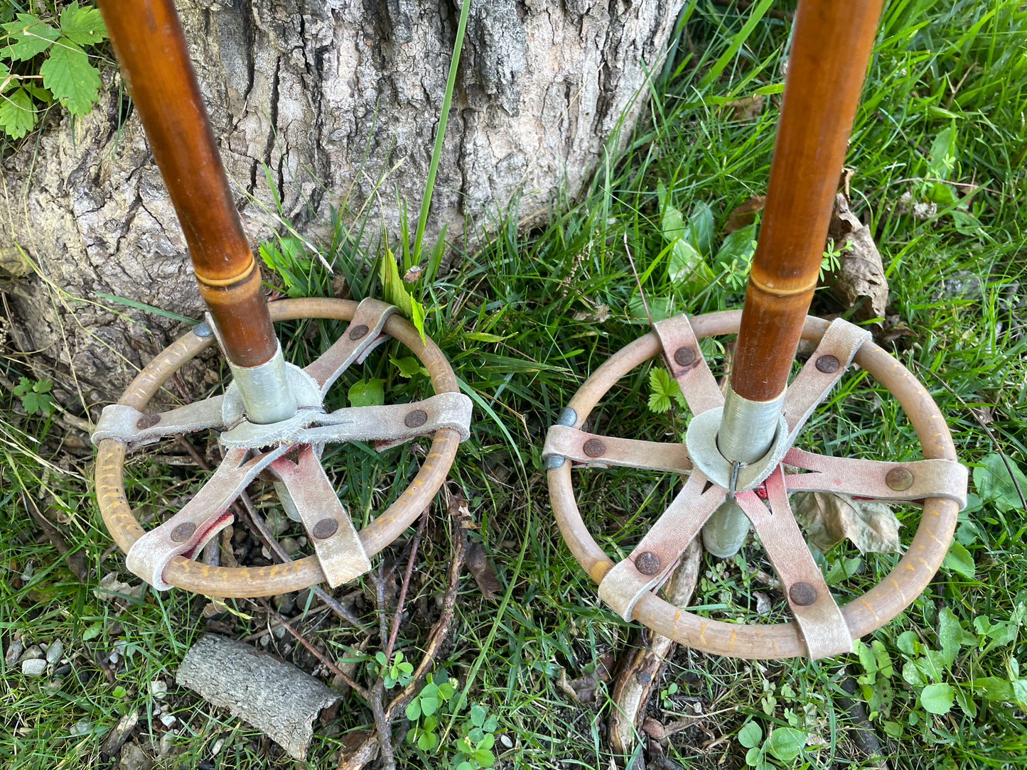 132.5cm "Korpela" Bamboo Cross-Country Ski Poles - Original Patina!