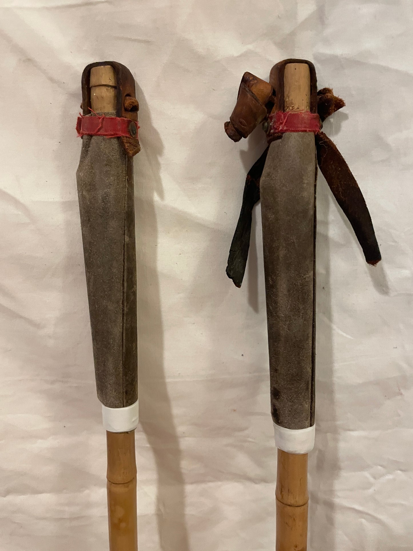 135cm Finnish Bamboo Cross-Country Ski Poles - early 1960s - PATRIOTIC COLOURS!!!