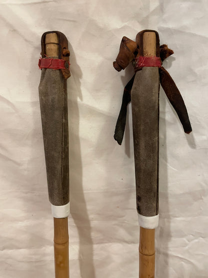 135cm Finnish Bamboo Cross-Country Ski Poles - early 1960s - PATRIOTIC COLOURS!!!