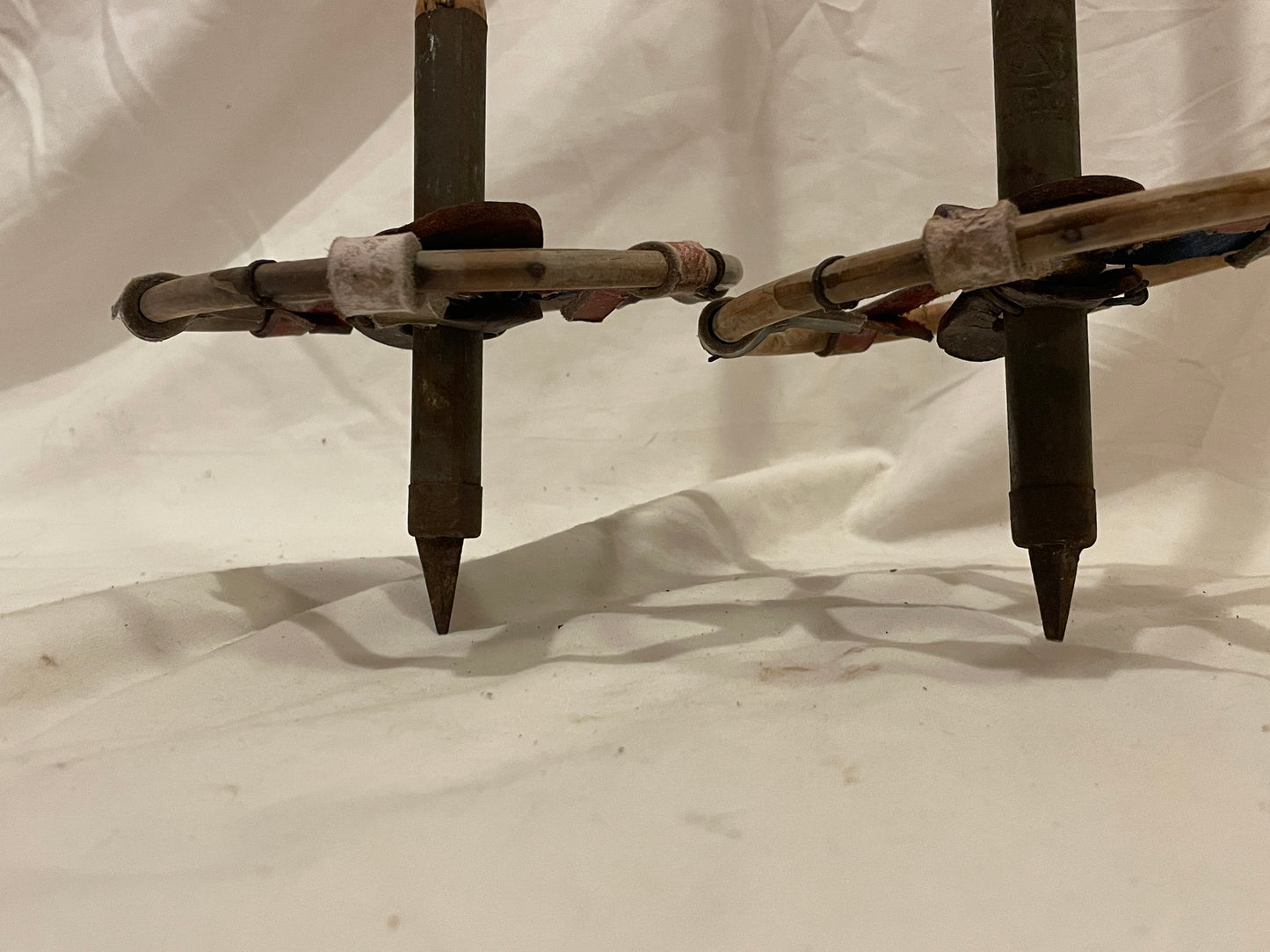 135cm Finnish Bamboo Cross-Country Ski Poles - early 1960s - PATRIOTIC COLOURS!!!