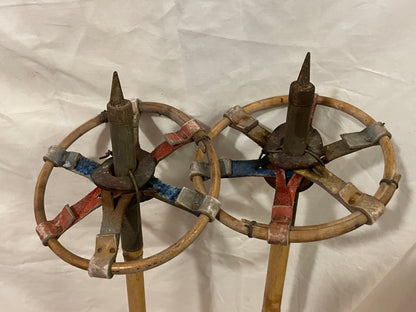 135cm Finnish Bamboo Cross-Country Ski Poles - early 1960s - PATRIOTIC COLOURS!!!