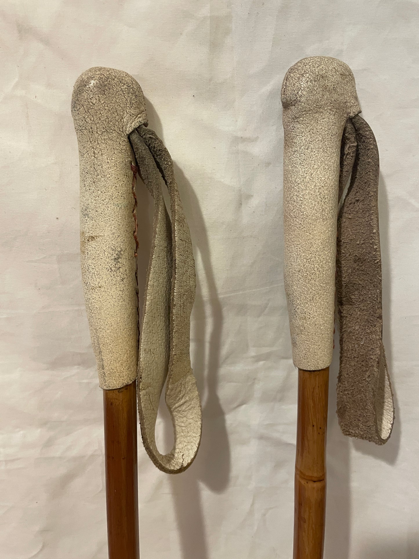 135cm Norwegian Bamboo Cross-Country Ski Poles - Wicker/Leather Baskets - White Handles