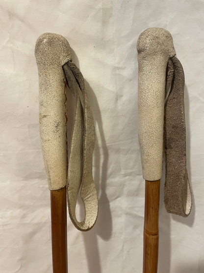 135cm Norwegian Bamboo Cross-Country Ski Poles - Wicker/Leather Baskets - White Handles