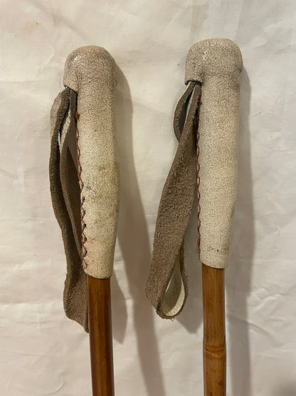 135cm Norwegian Bamboo Cross-Country Ski Poles - Wicker/Leather Baskets - White Handles