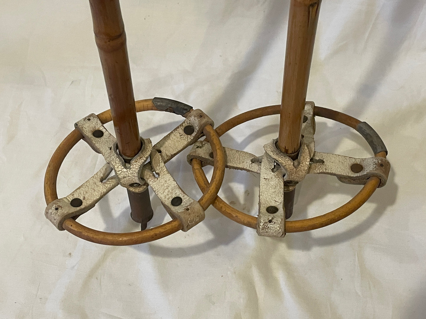 135cm Norwegian Bamboo Cross-Country Ski Poles - Wicker/Leather Baskets - White Handles