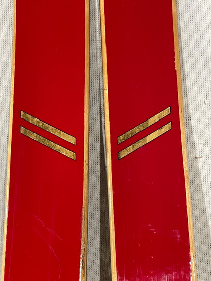 200cm Toppen Hallgeir Brenden "Balsa-Lett" Wood Cross-Country Racing Skis - RARE RED COLOUR - 1960s from Norway!!!!!!