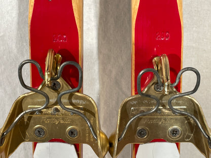 200cm Toppen Hallgeir Brenden "Balsa-Lett" Wood Cross-Country Racing Skis - RARE RED COLOUR - 1960s from Norway!!!!!!