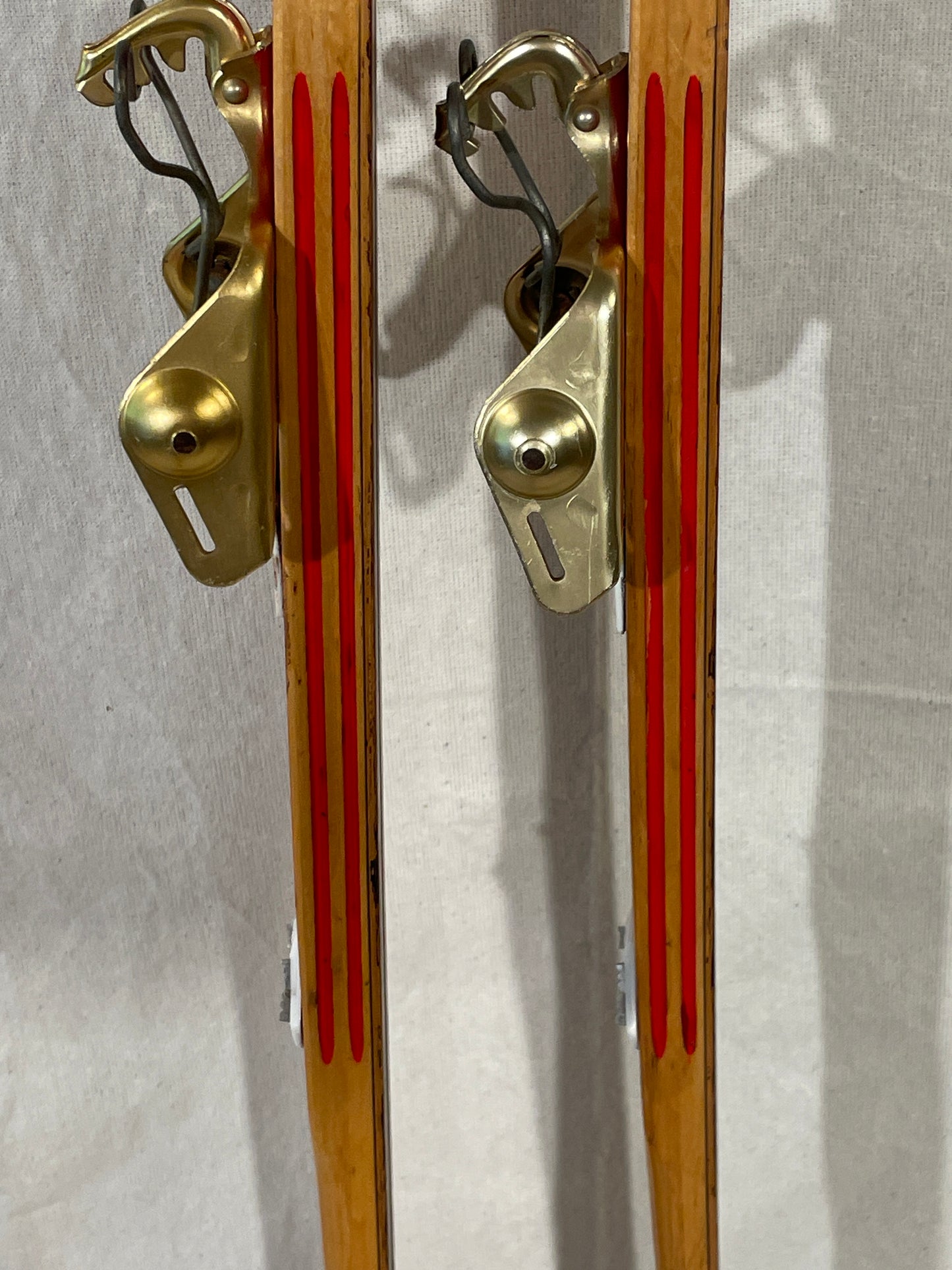 200cm Toppen Hallgeir Brenden "Balsa-Lett" Wood Cross-Country Racing Skis - RARE RED COLOUR - 1960s from Norway!!!!!!