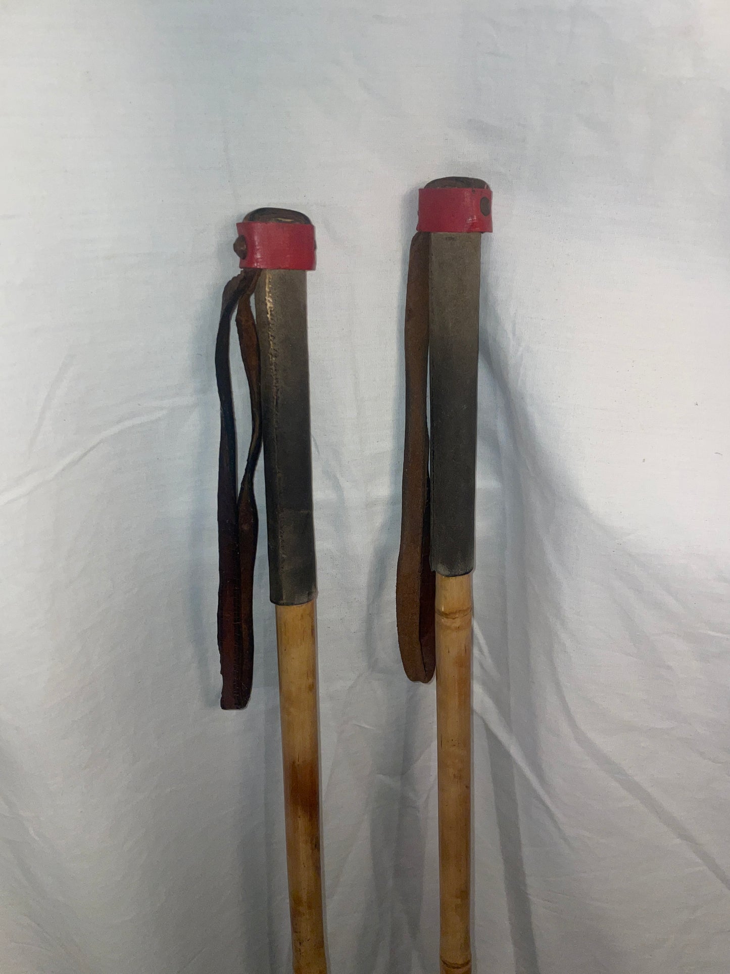 120cm Finnish Bamboo Cross-Country Ski Poles - Leather/Wicker Baskets - VINTAGE