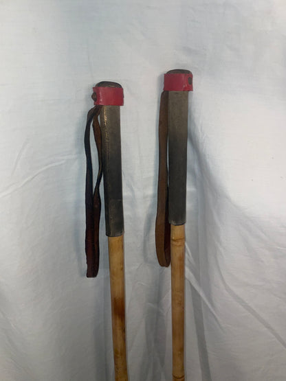 120cm Finnish Bamboo Cross-Country Ski Poles - Leather/Wicker Baskets - VINTAGE