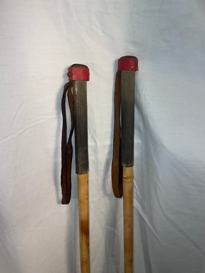 120cm Finnish Bamboo Cross-Country Ski Poles - Leather/Wicker Baskets - VINTAGE