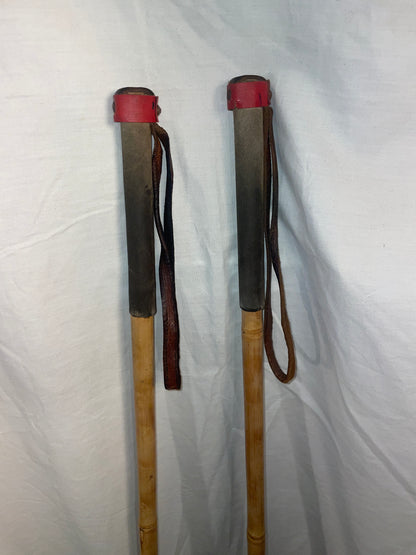 120cm Finnish Bamboo Cross-Country Ski Poles - Leather/Wicker Baskets - VINTAGE