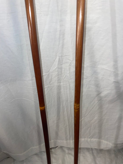 125cm Järvinen Bamboo Cross-Country Ski Poles - late 1960s - FINLAND - LEATHER LEATHER