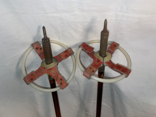125cm Järvinen Bamboo Cross-Country Ski Poles - late 1960s - FINLAND - LEATHER LEATHER