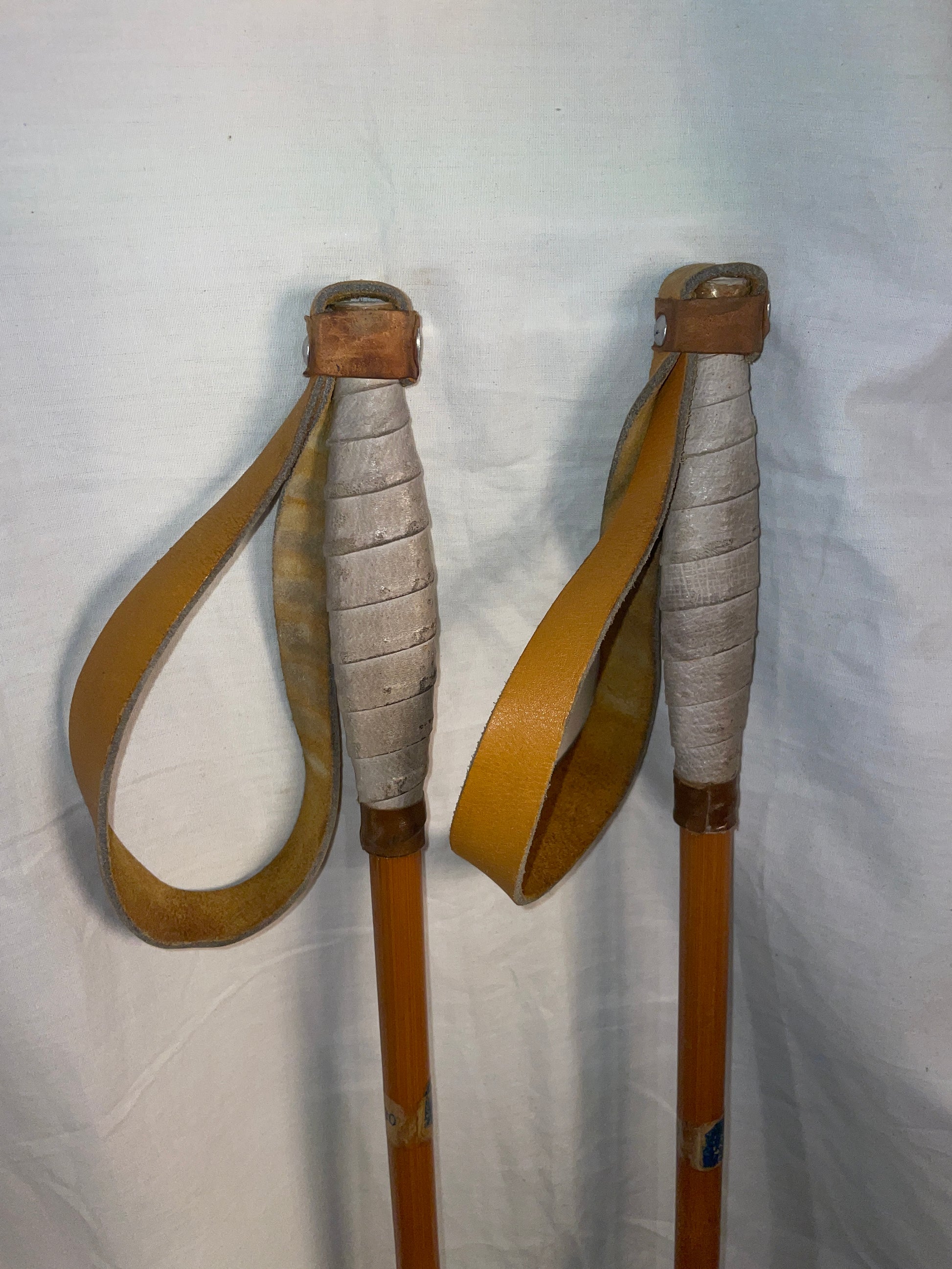130cm Norwegian Bamboo Cross-Country Ski Poles - Leather Baskets 130cm Norwegian Bamboo Cross-Country Ski Poles - Leather Baskets