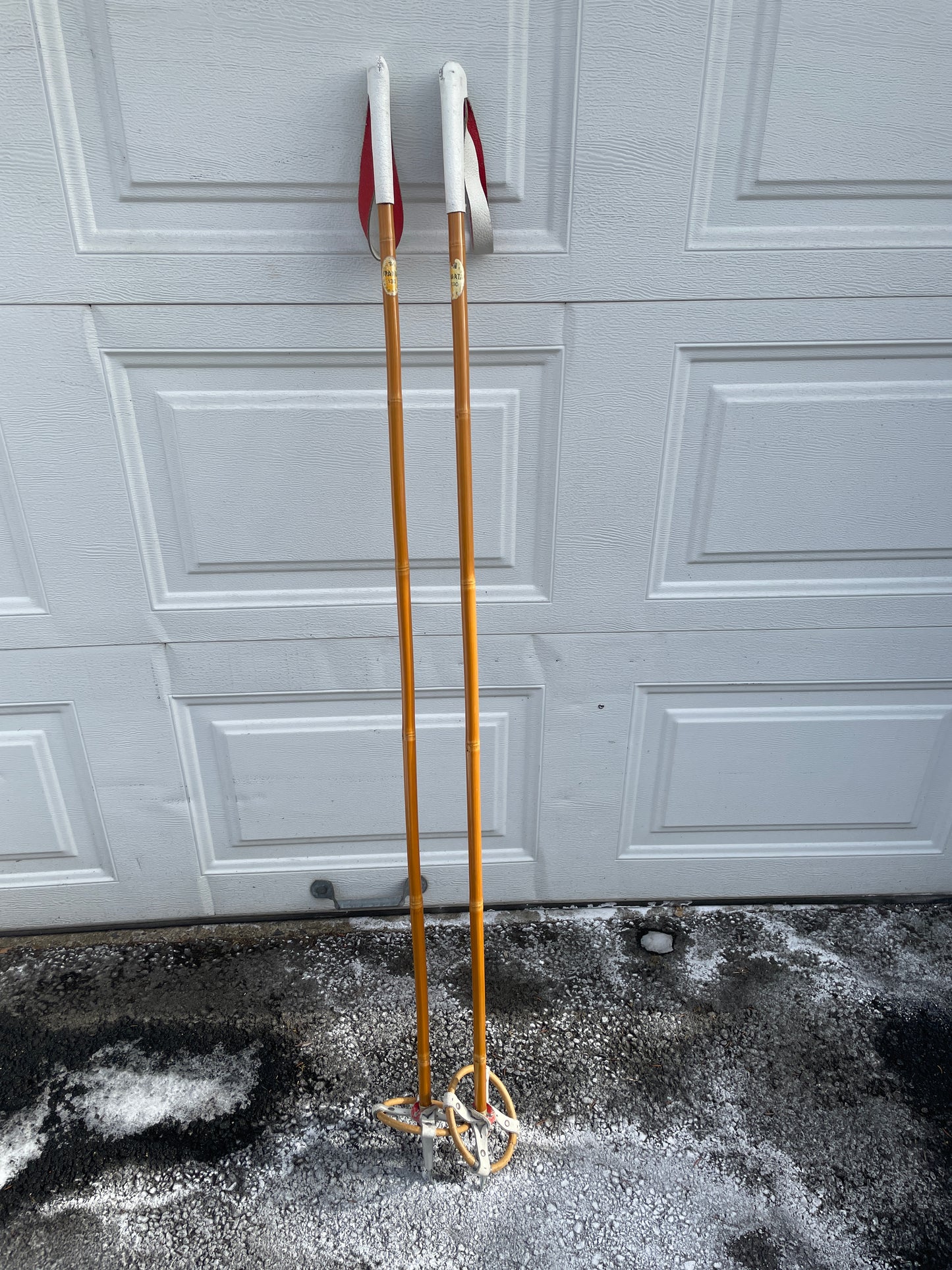 130cm Sparta Bamboo Cross-Country Ski Poles - Classic Leather Ring Baskets - 1960s