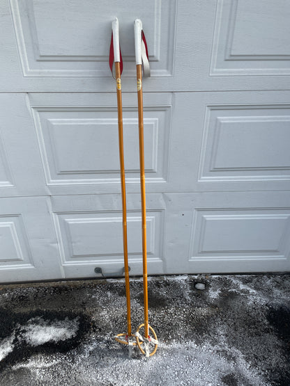 130cm Sparta Bamboo Cross-Country Ski Poles - Classic Leather Ring Baskets - 1960s