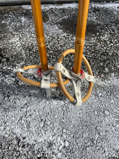 130cm Sparta Bamboo Cross-Country Ski Poles - Classic Leather Ring Baskets - 1960s