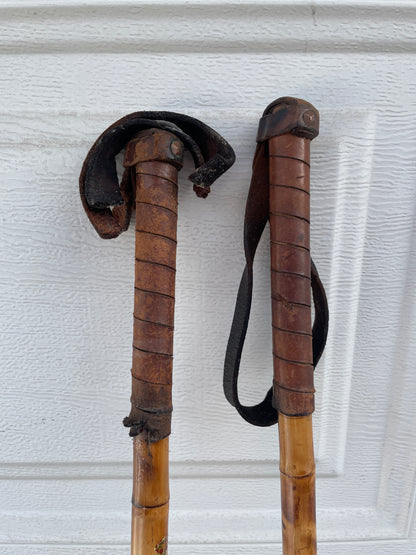 140cm Vintage Cross-Country Ski Poles from Norway - Beefy Leather/Wicker Baskets - Time Piece!!!