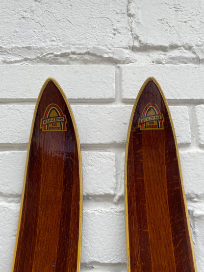 195cm Askjem "Elite" Wood Cross-Country Touring Skis - NORWAY - Vintage Store Badges!!!!
