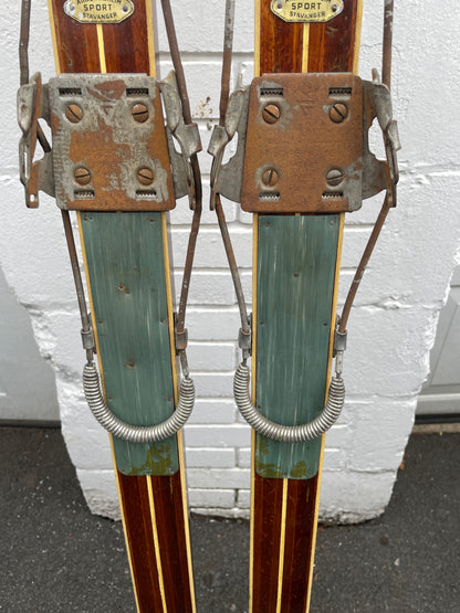 195cm Askjem "Elite" Wood Cross-Country Touring Skis - NORWAY - Vintage Store Badges!!!!