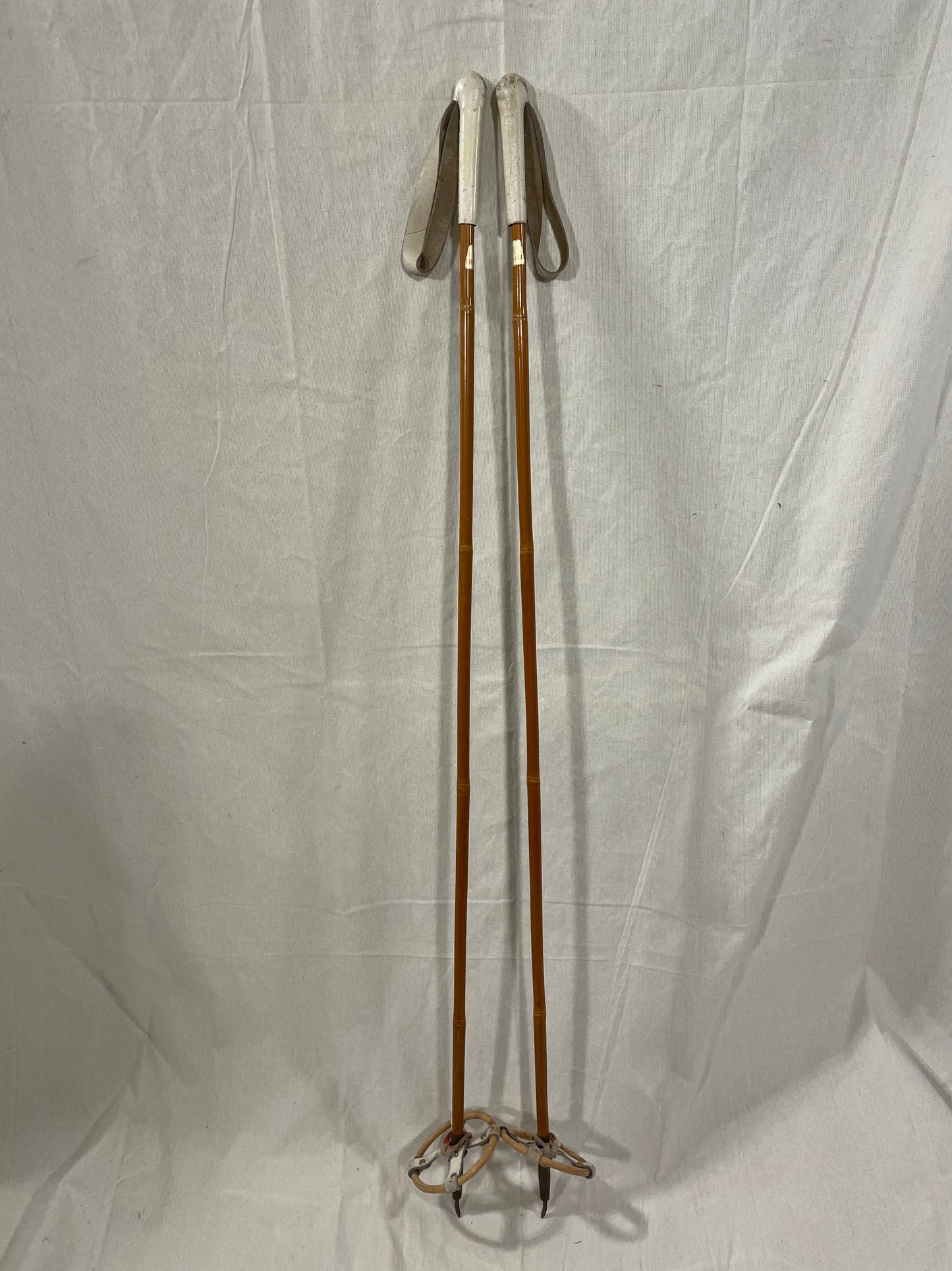 122.5cm Sparta Bamboo Cross-Country Ski Poles - Classic Leather Ring Baskets - 1960s