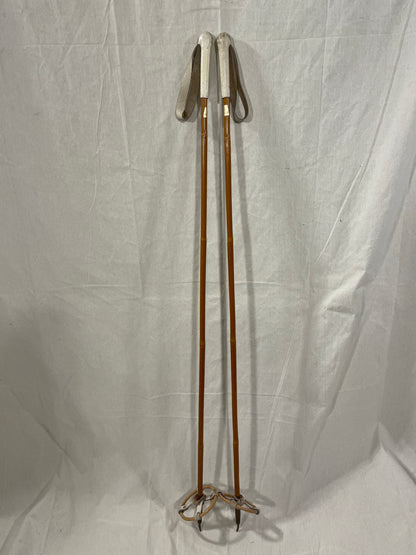 122.5cm Sparta Bamboo Cross-Country Ski Poles - Classic Leather Ring Baskets - 1960s