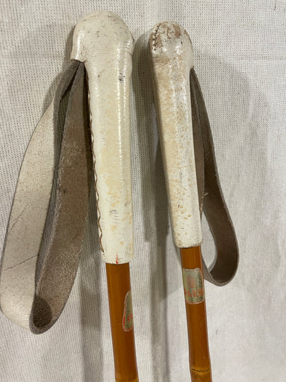 122.5cm Sparta Bamboo Cross-Country Ski Poles - Classic Leather Ring Baskets - 1960s