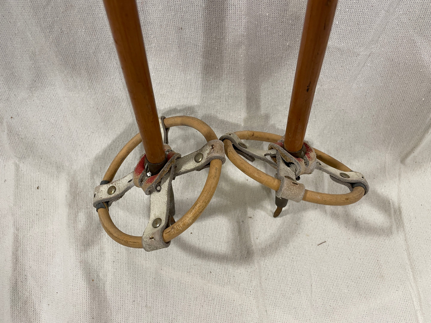 122.5cm Sparta Bamboo Cross-Country Ski Poles - Classic Leather Ring Baskets - 1960s