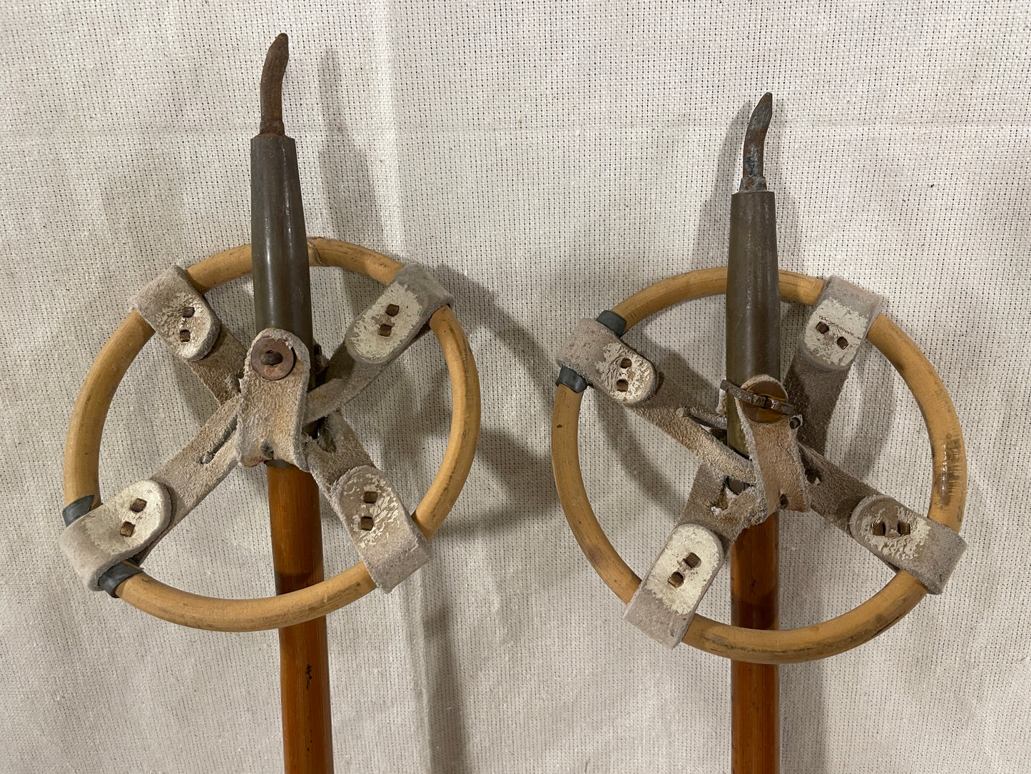 122.5cm Sparta Bamboo Cross-Country Ski Poles - Classic Leather Ring Baskets - 1960s