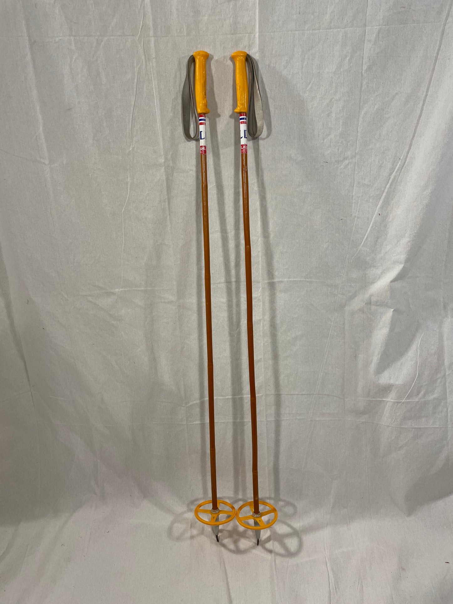 120cm Liljedahl Bamboo Cross-Country Ski Poles - Early 1970s - Cool Orange Colours