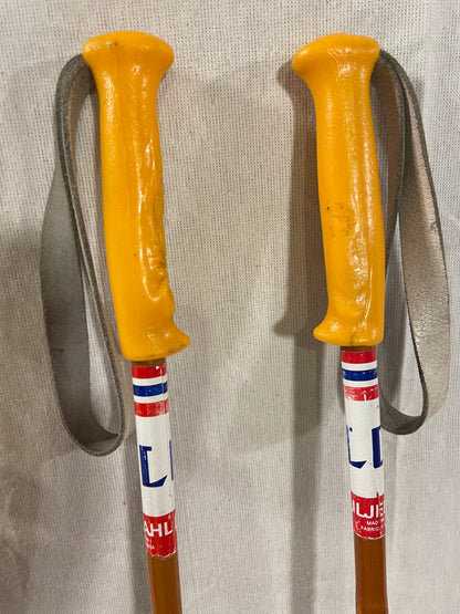 120cm Liljedahl Bamboo Cross-Country Ski Poles - Early 1970s - Cool Orange Colours