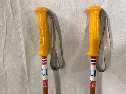 120cm Liljedahl Bamboo Cross-Country Ski Poles - Early 1970s - Cool Orange Colours