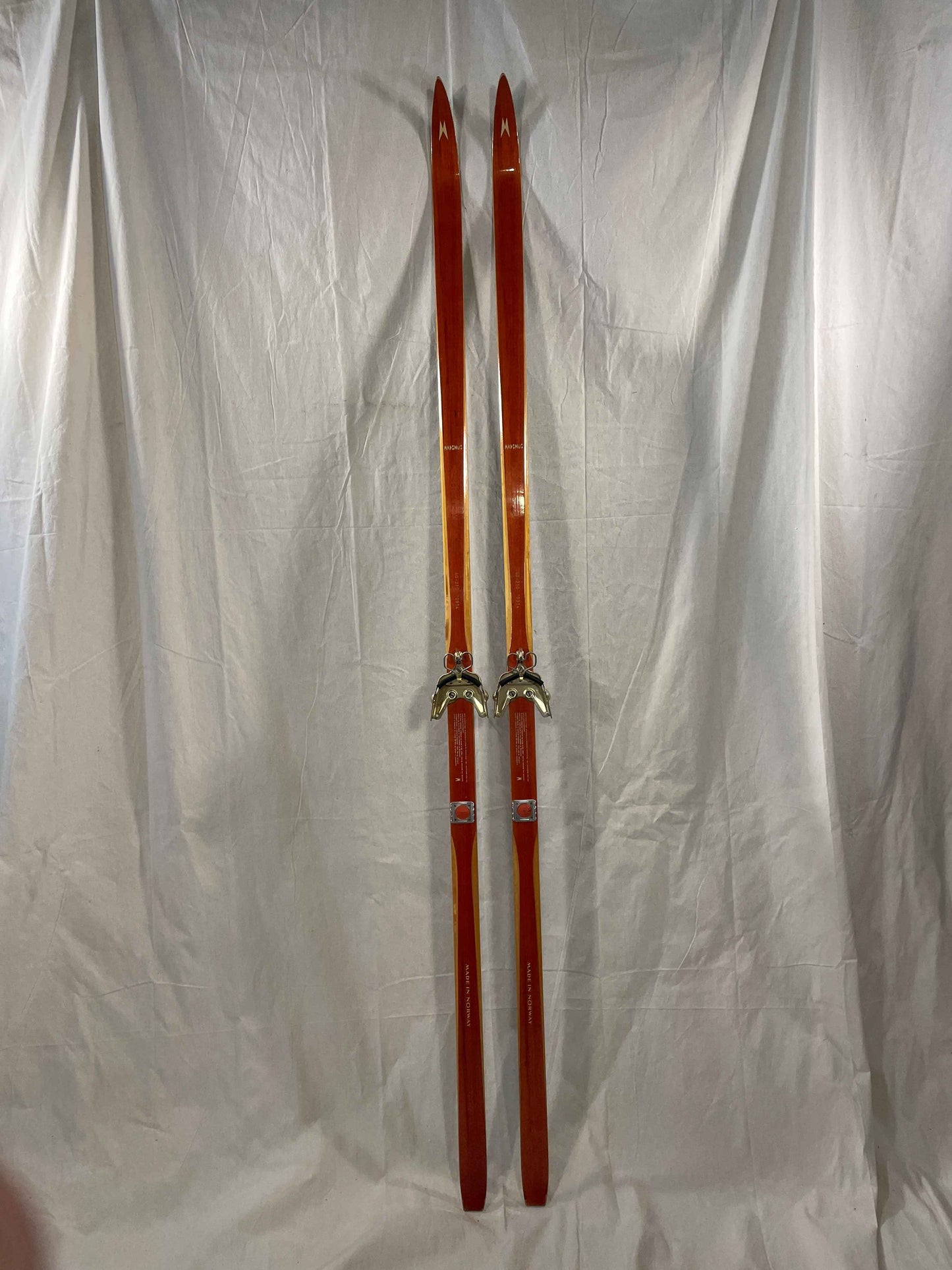 210cm Madshus "Langrenn" 1970s Wood Cross-Country Racing Skis - Beautifully Preserved - Refinished Bases