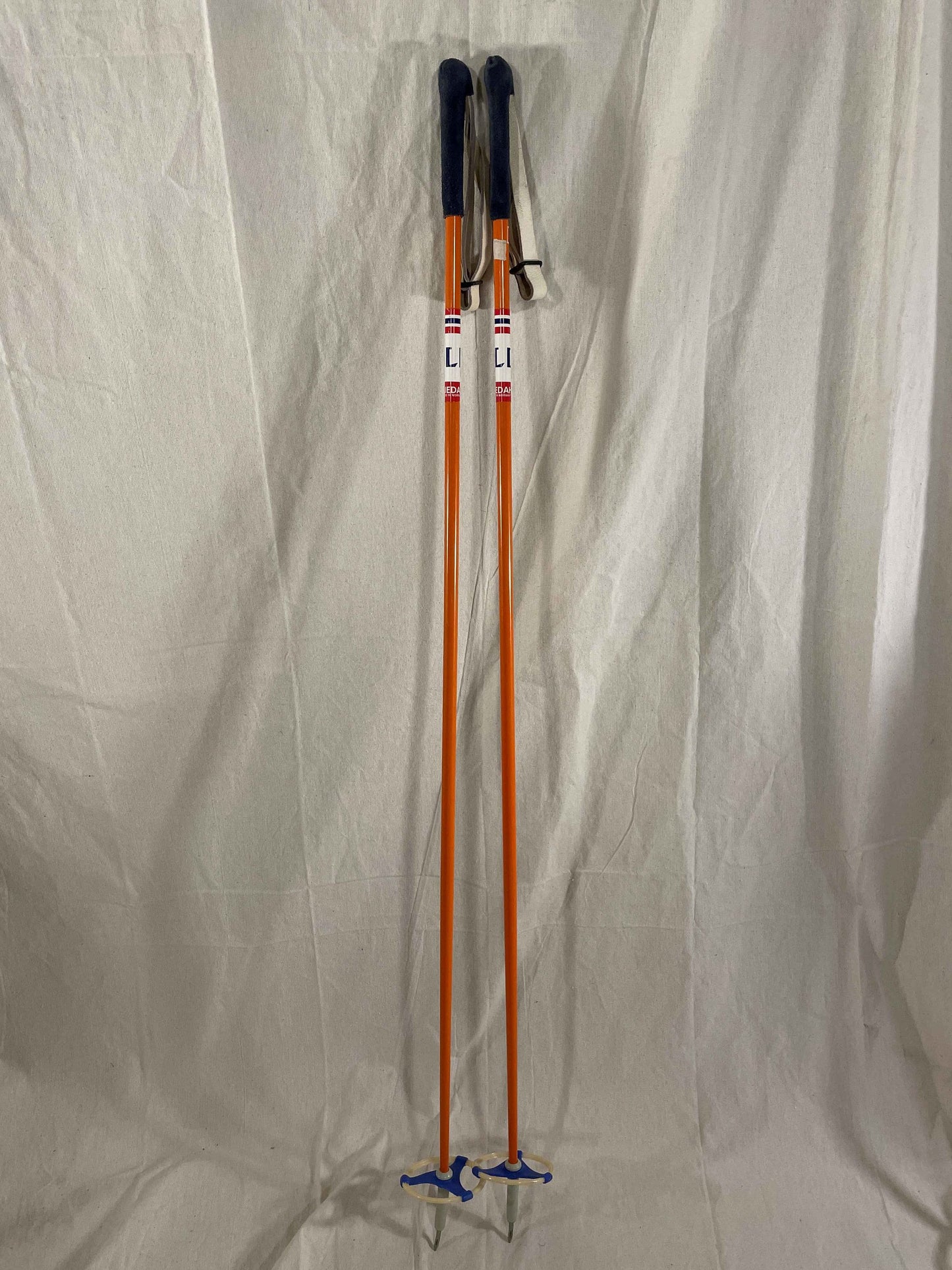 130cm Liljedahl Metal Cross-Country Ski Poles - Early 1970s - Orange-Blue Colours - Almost New!