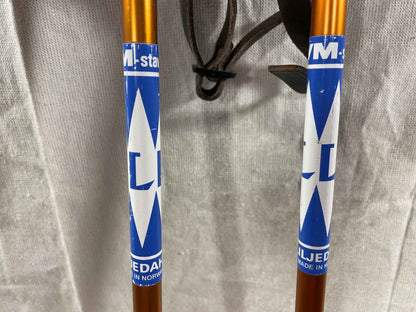 130cm Liljedahl Aluminum Cross-Country Racing Poles - Early 1970s - VM Staven - Classic Orange Triangle Baskets