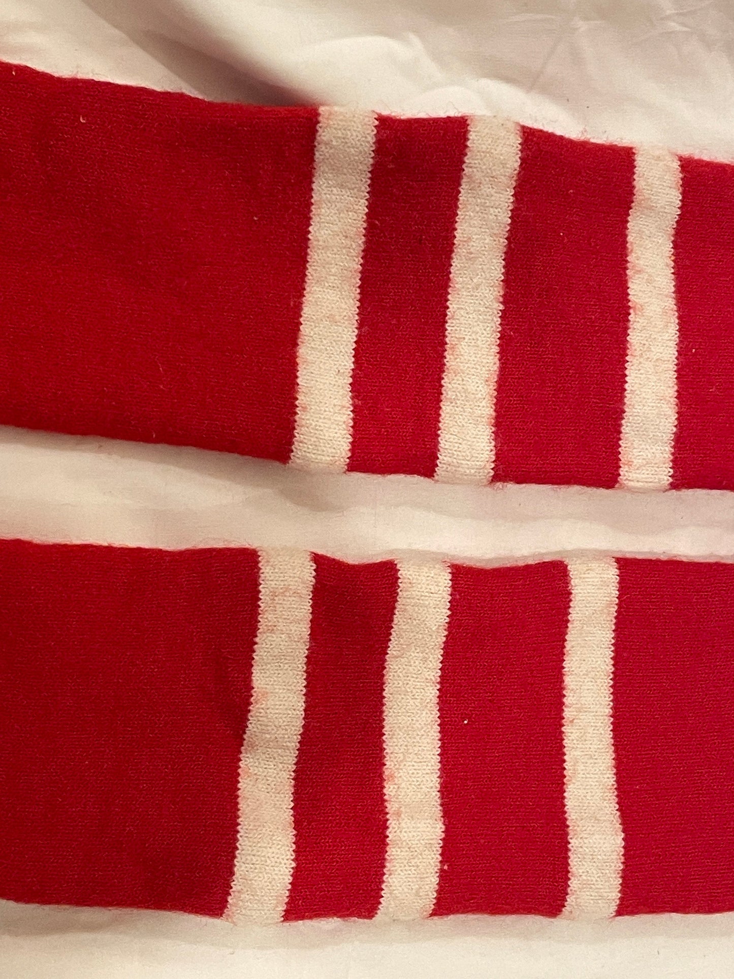 Size M - Vintage Cross-Country Ski Wool Knicker Socks - Red with White Stripes - 1960s