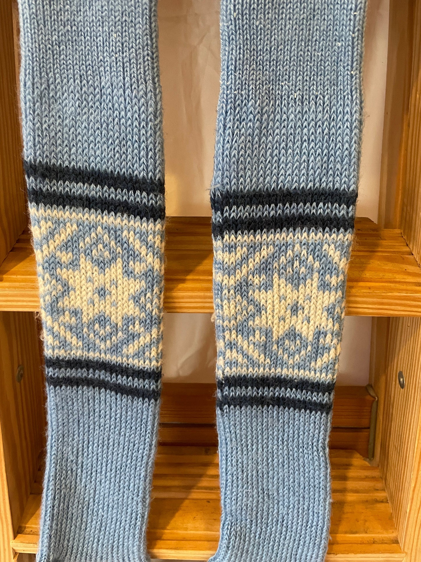 Size M/L - Vintage Cross-Country Ski Wool Knicker Socks - Light Blue with Snowflakes!
