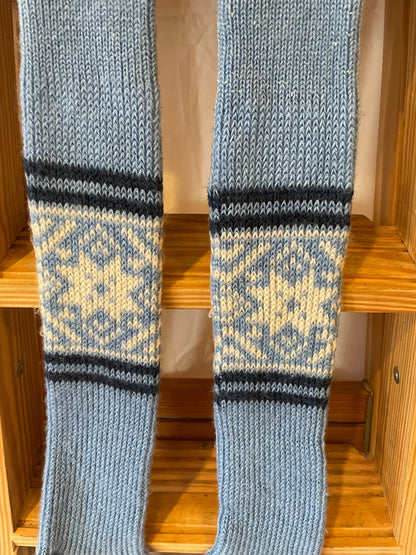 Size M/L - Vintage Cross-Country Ski Wool Knicker Socks - Light Blue with Snowflakes!