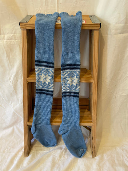 Size M/L - Vintage Cross-Country Ski Wool Knicker Socks - Light Blue with Snowflakes!