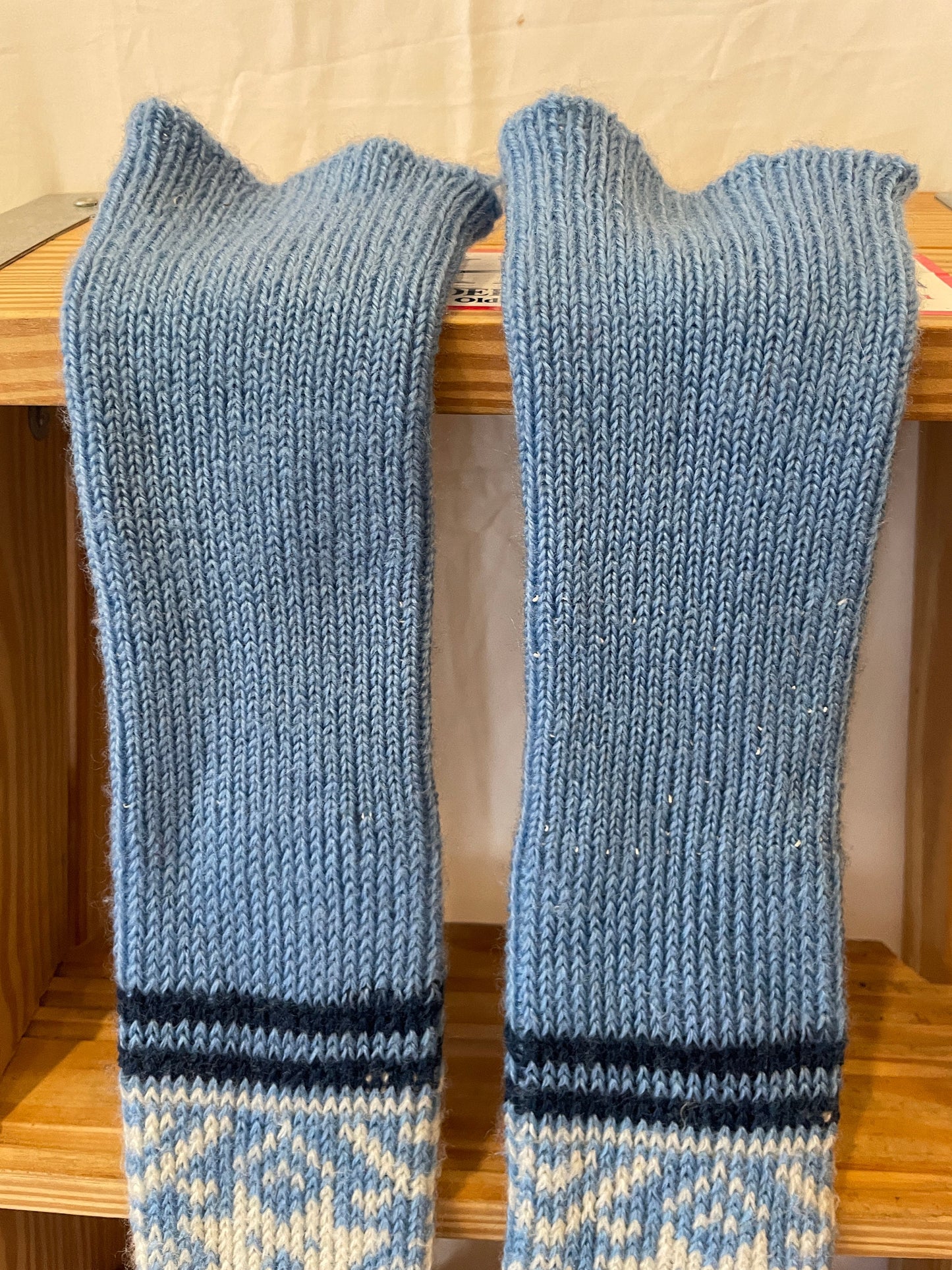 Size M/L - Vintage Cross-Country Ski Wool Knicker Socks - Light Blue with Snowflakes!