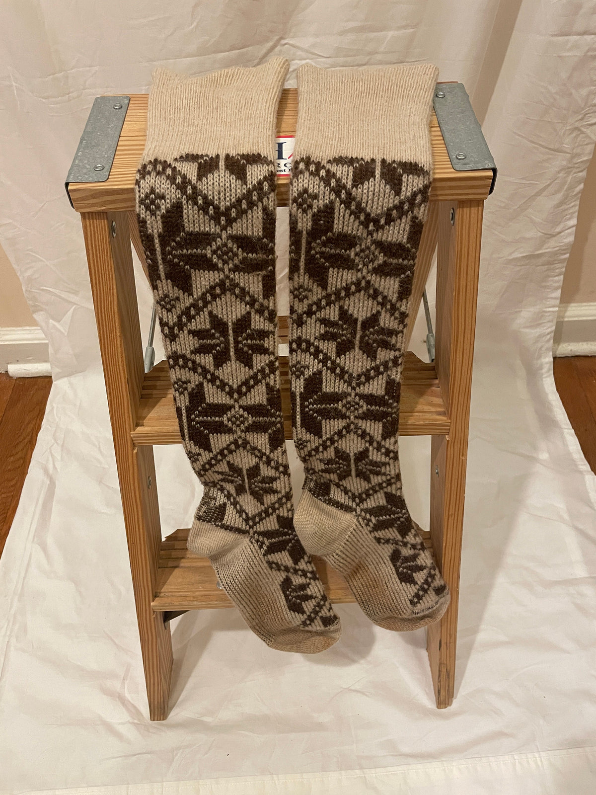 Knicker Socks Size M/L - Vintage Cross-Country Ski Wool Knicker Socks - Tan with Bro ...