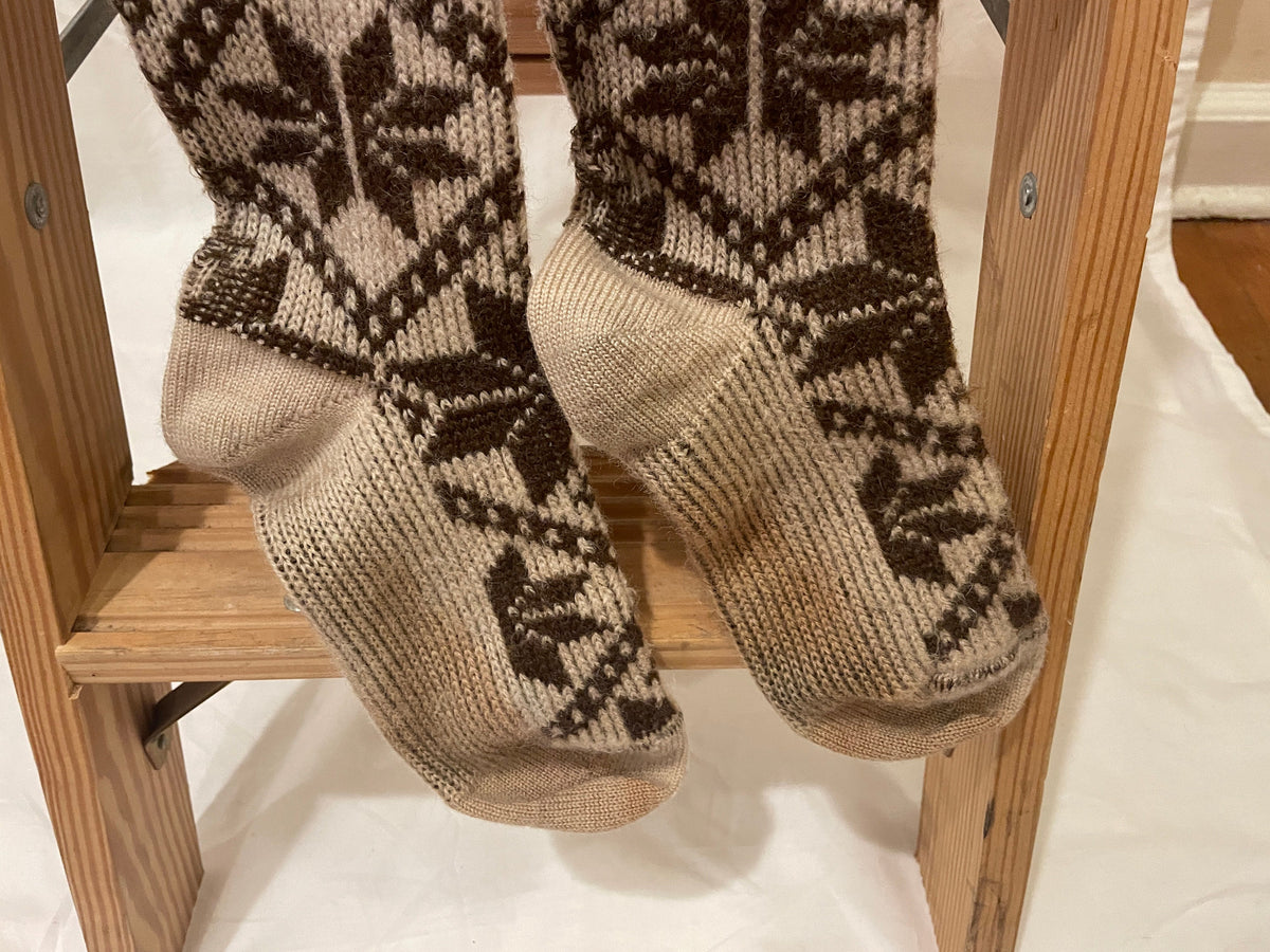 Knicker Socks Size M/L - Vintage Cross-Country Ski Wool Knicker Socks - Tan with Bro ...